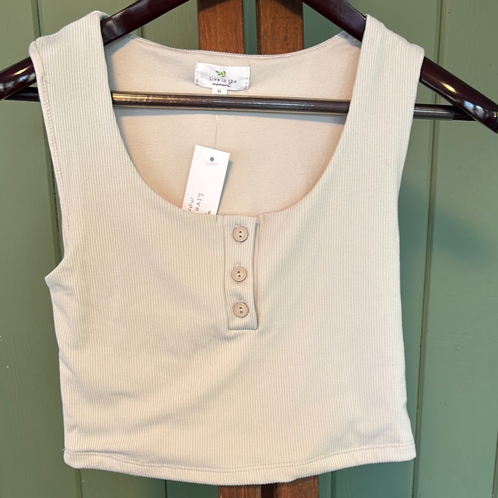 Live in the Moment Ribbed Lined Cream Tank Top Size M